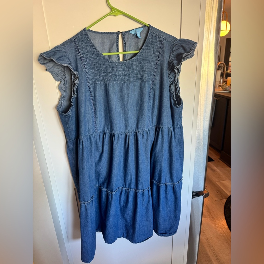 Draper James Indigo Denim Dress with Ruffle Sleeves and smocked detailing XXL
